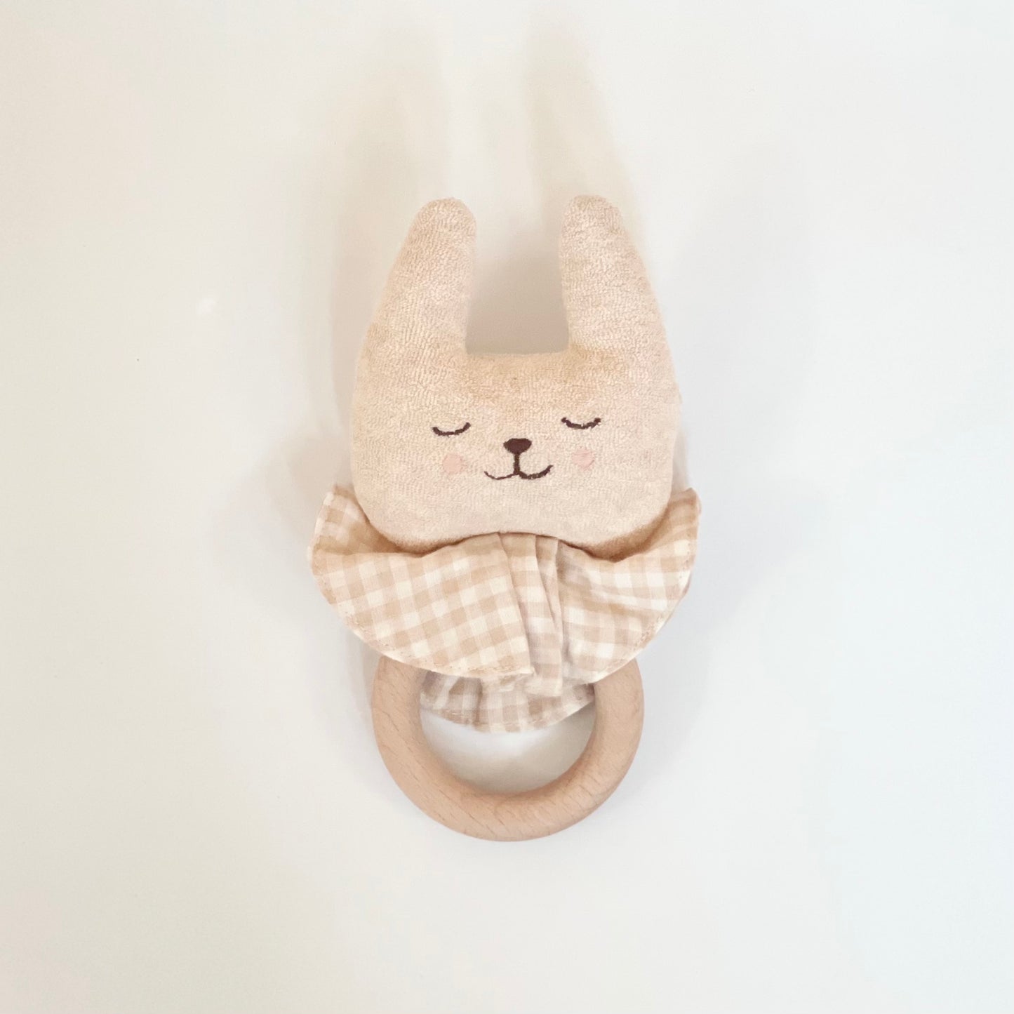 Bunny Rattle with Gingham Collar