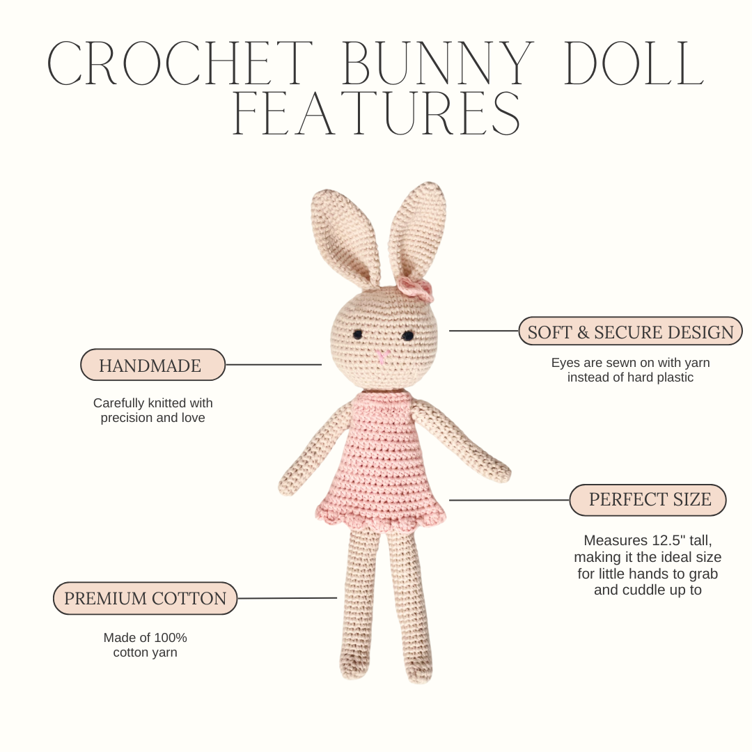Crochet Bunny Doll in Light Pink Dress