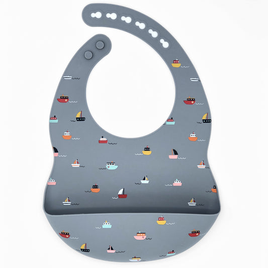 Silicone Bib with Retro Boat Design
