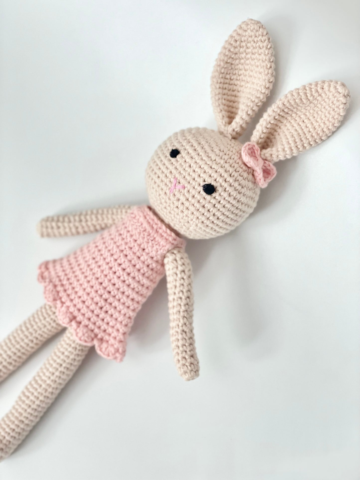 Crochet Bunny Doll in Light Pink Dress