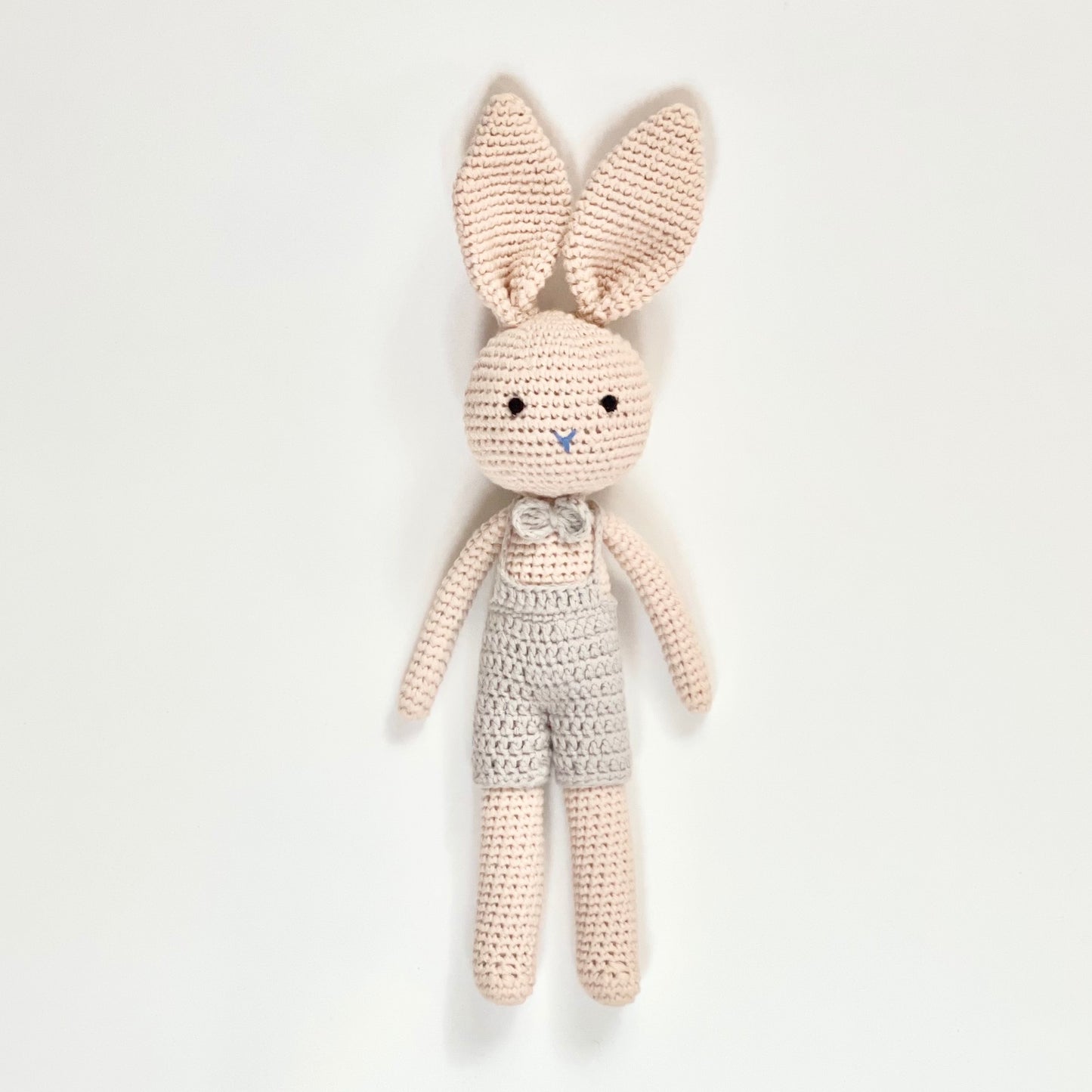 Crochet Bunny Doll in Gray Overalls