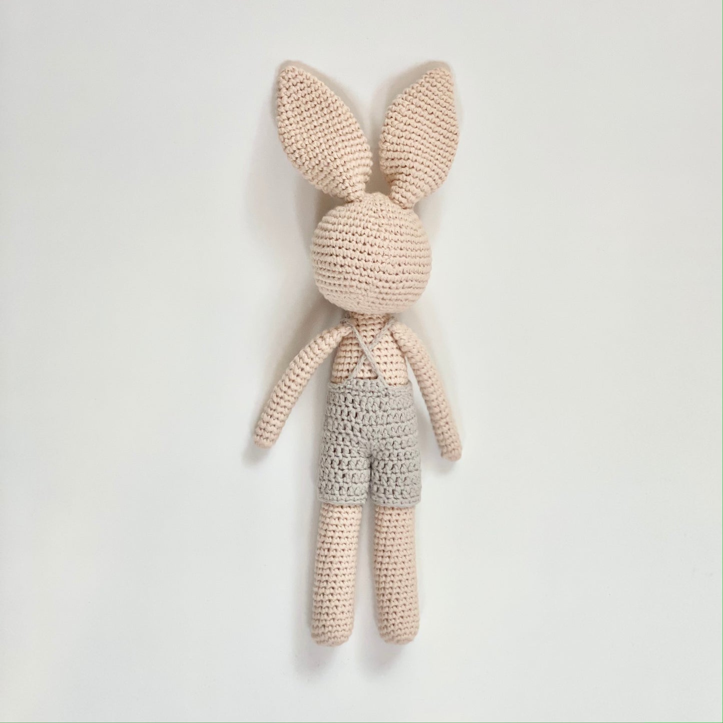 Crochet Bunny Doll in Gray Overalls