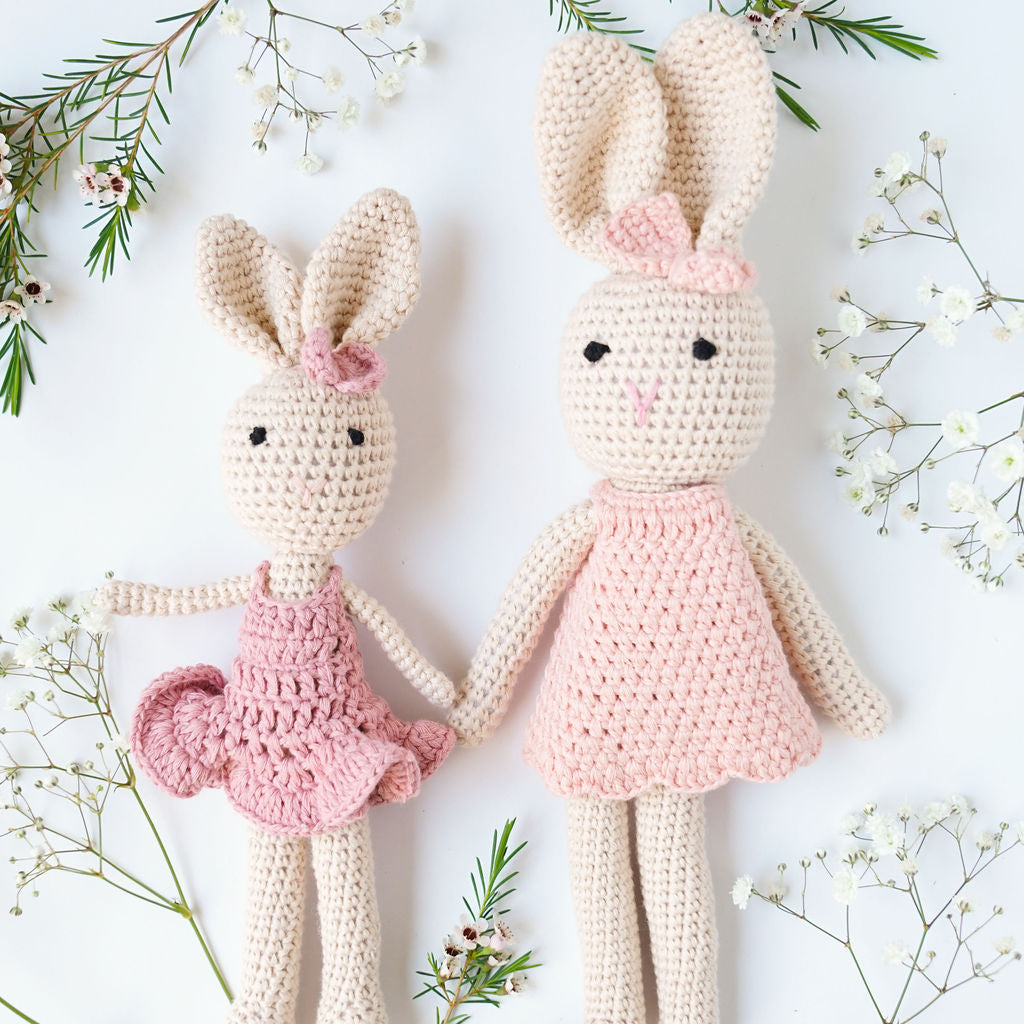 Petit Crochet Bunny Doll in Pink Dress