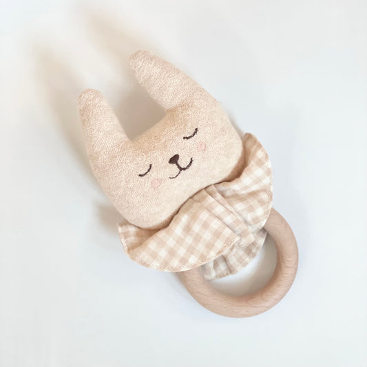 Bunny Rattle with Gingham Collar