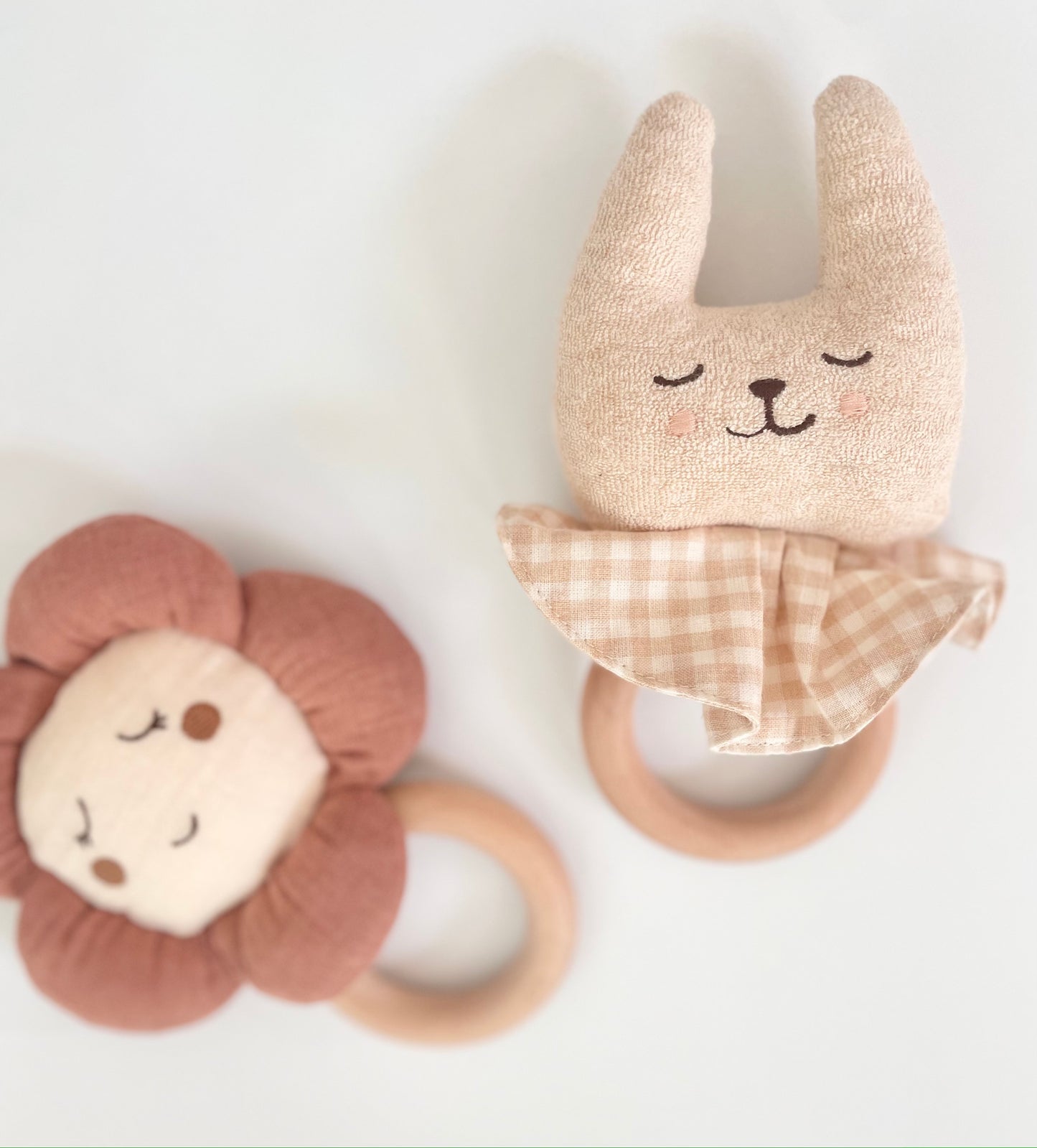 Bunny Rattle with Gingham Collar