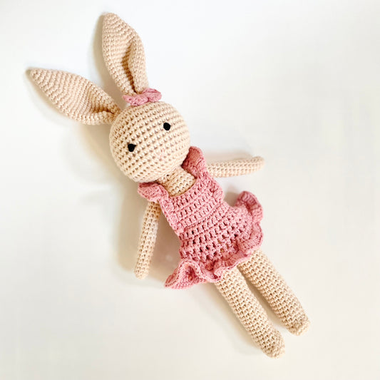 Crochet Bunny Doll in Ruffled Pink Dress