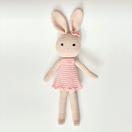 Crochet Bunny Doll in Light Pink Dress