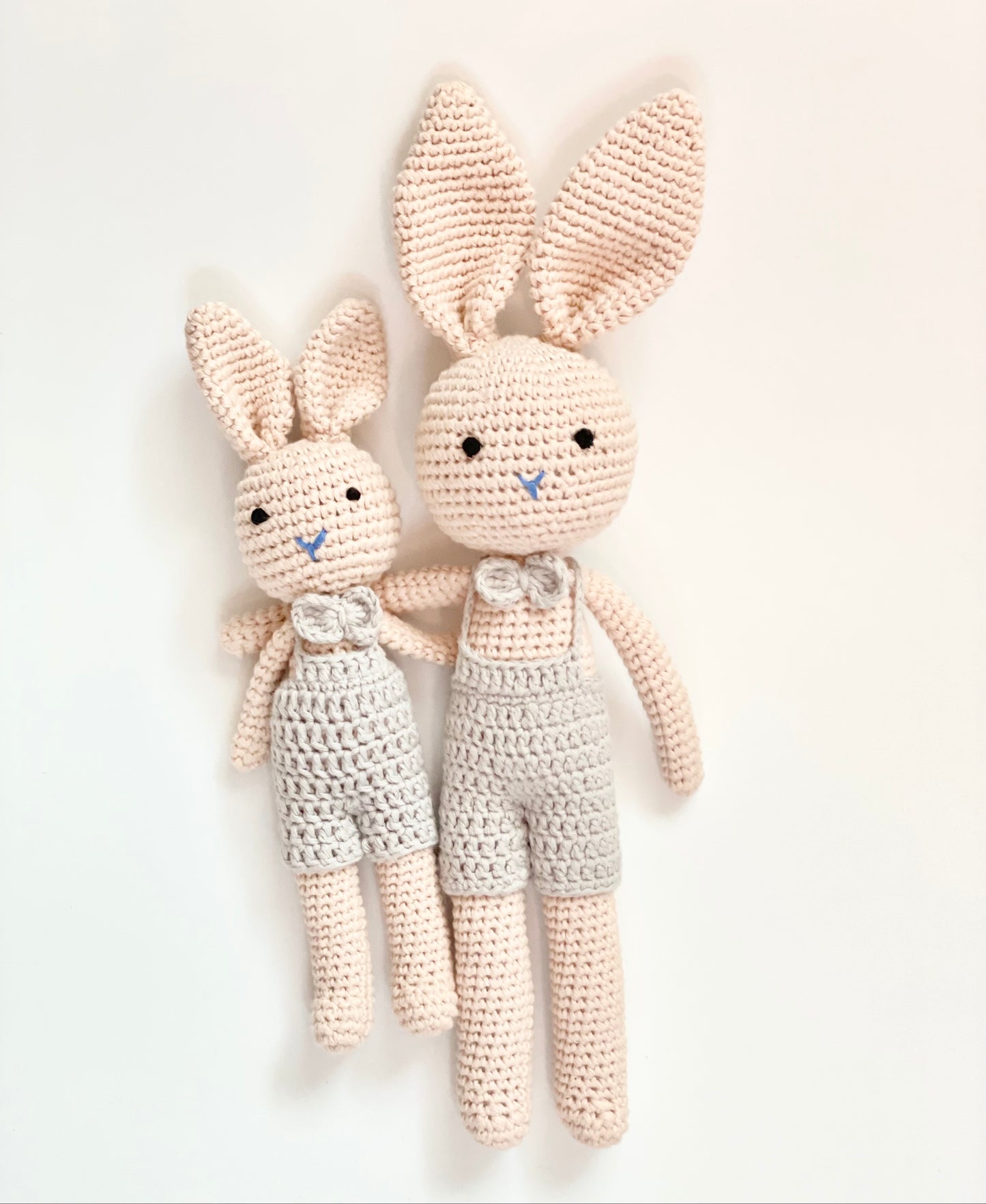 Crochet Bunny Doll in Gray Overalls
