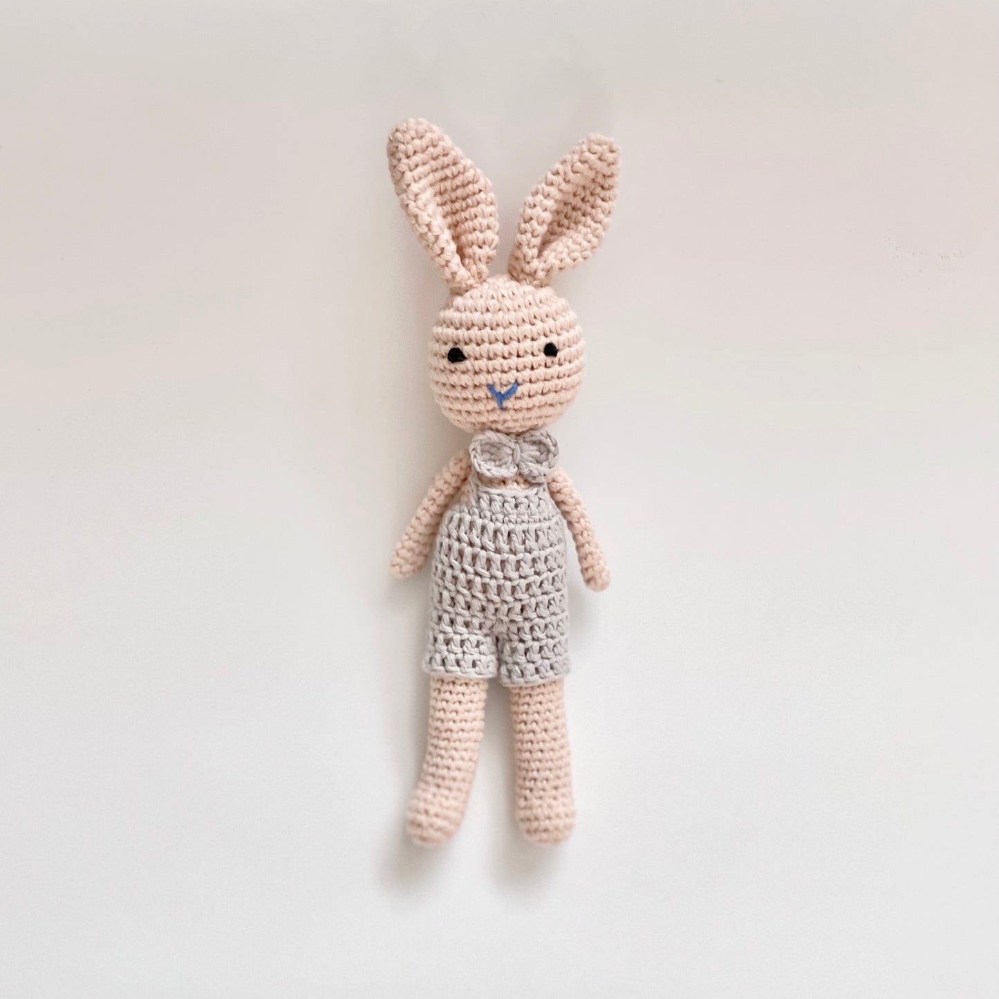 Petit Crochet Bunny Doll in Gray Overalls