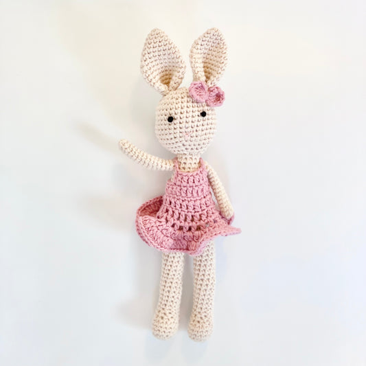 Petit Crochet Bunny Doll in Pink Dress
