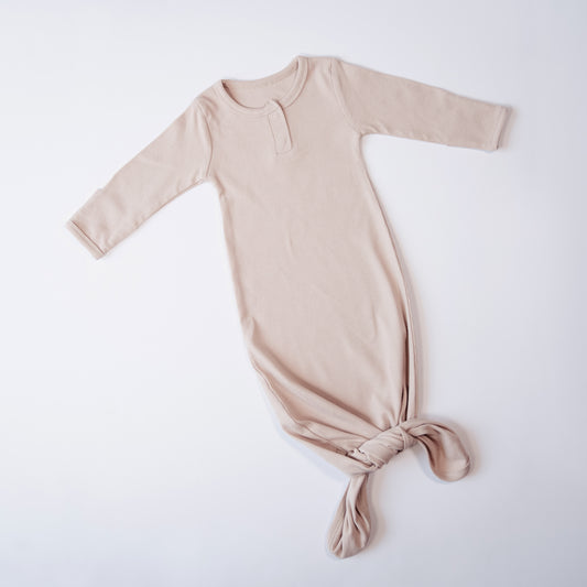 Beige Organic Cotton Knotted Gown