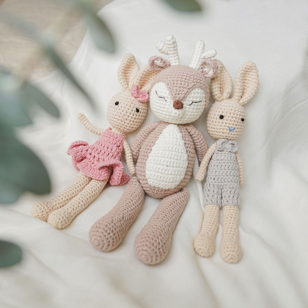 Handmade Crochet Sleepy Deer Stuffed Animal Knit Soft Doll Toy
